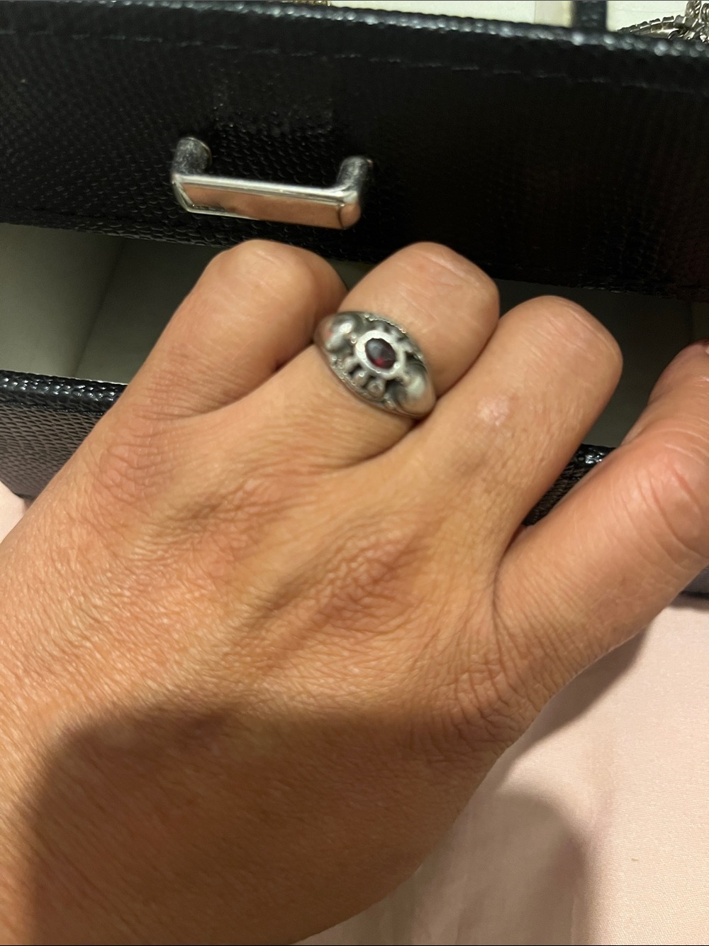 Sterling Silver Red Stone Dome Ring - Unbranded 925
